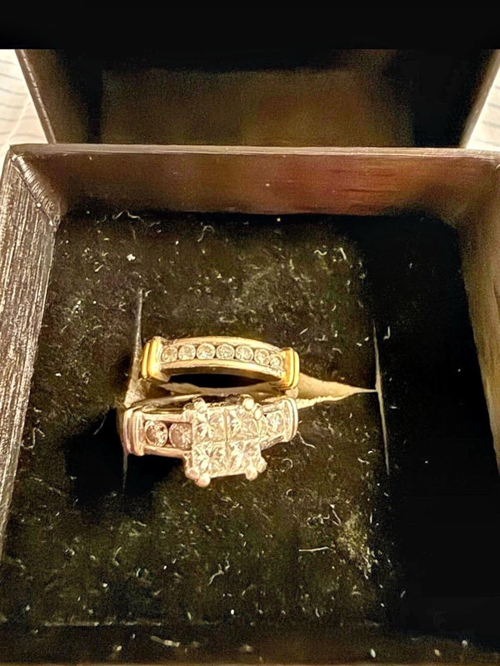 Platinum engagement ring with white gold band